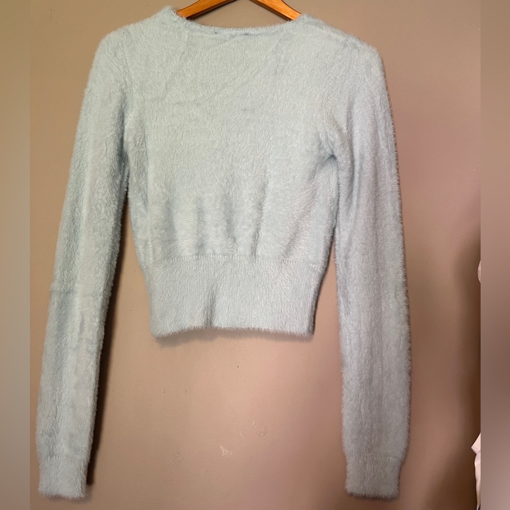 NWT Lulu's Snuggly Statement Light Blue Eyelash Knit Surplice Sweater Women’s XS - Picture 8 of 14